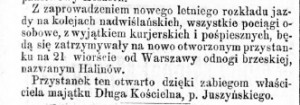 Ogłoszenie zamieszczone w Kurierze Warszawskim 30.04.1900r - dzięki „Dębe Wielkie i okolice – śladami przeszłości” pan Robert Skorupa