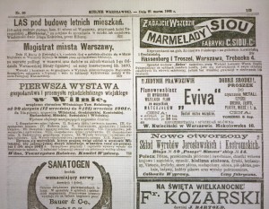 źródło: "Dębe Wielkie i okolice - śladami przeszłości" - Kurier Warszawski 21.03.1902. Ogłoszenie o sprzedaży lasu.